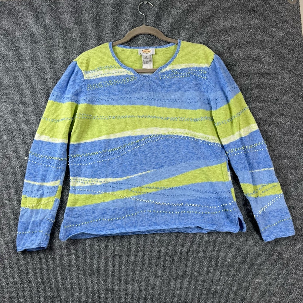 Vintage Talbots Sweater Women Size L  Green Blue Grandmacore Cottagecore‎ Spring